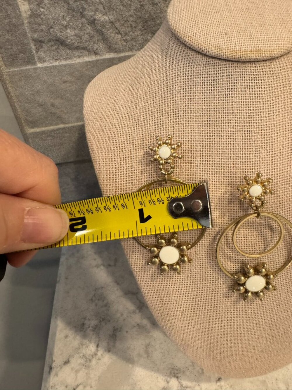 Gold and White Sun Starburst Drop Dangle Earrings - Picture 4 of 4
